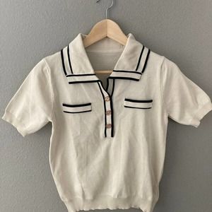 J. Ing Anika Cornsilk Lapel Sweater Ivory Black Gold - Large